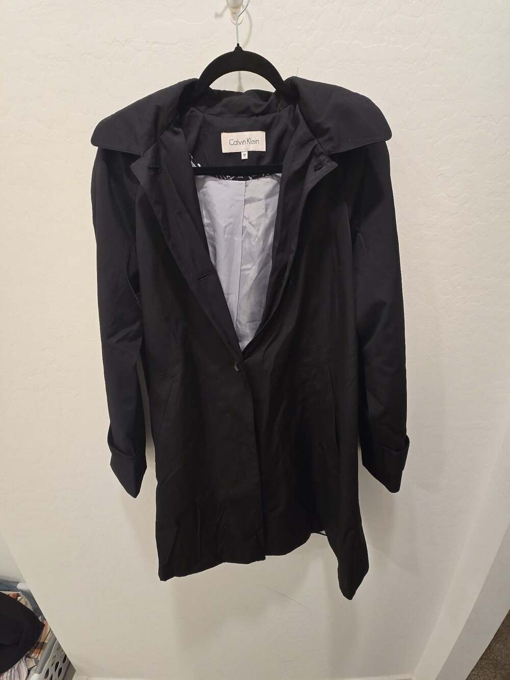 Calvin Klein Trench Coat Size M Black Hooded Jacket